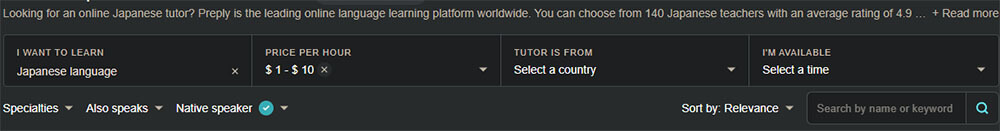 Filtering Tutors